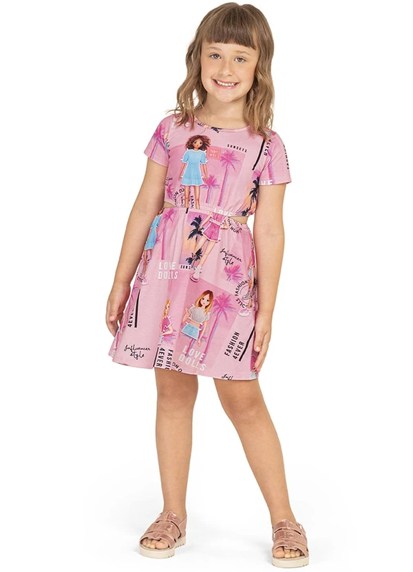 Marisol - Vestido Manga Curta Infantil Feminino Rosa
