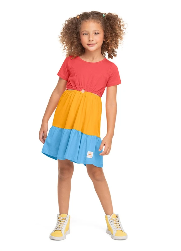Marisol - Vestido Manga Curta Infantil Feminino Vermelho