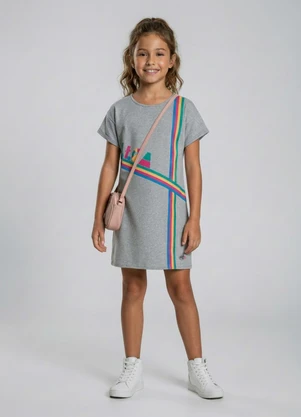 Lilica Ripilica - Vestido Manga Curta Infantil Menina Cinza - LILICA RIPILICA