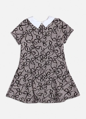 Momi - Vestido Manga Curta Jacquard com Laço Preto - MOMI