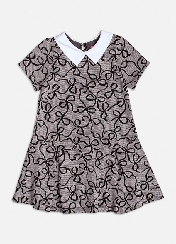 Momi - Vestido Manga Curta Jacquard com Laço Preto 1
