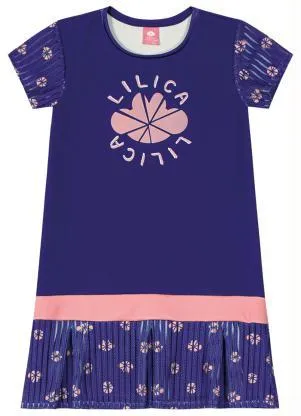 Lilica Ripilica - Vestido Manga Curta Malha Infantil Azul - LILICA RIPILICA