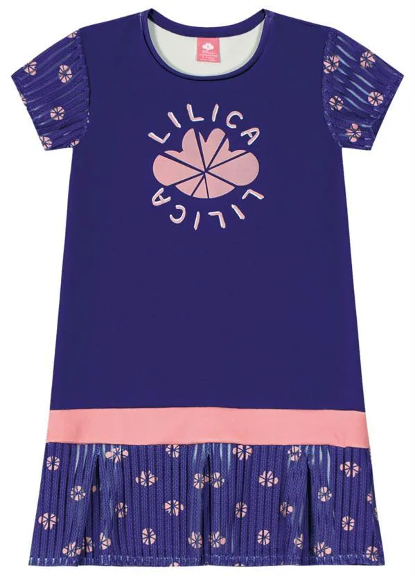 Lilica Ripilica - Vestido Manga Curta Malha Infantil Azul