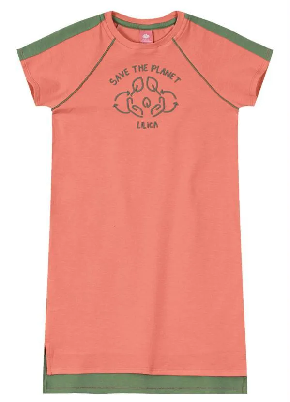 Lilica Ripilica - Vestido Manga Curta Malha Infantil Laranja