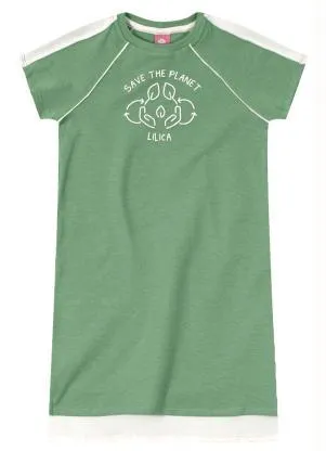 Lilica Ripilica - Vestido Manga Curta Malha Infantil Verde - LILICA RIPILICA