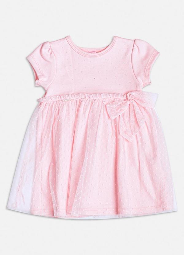 Momi - Vestido Manga Curta Rosa de Tule Rosa
