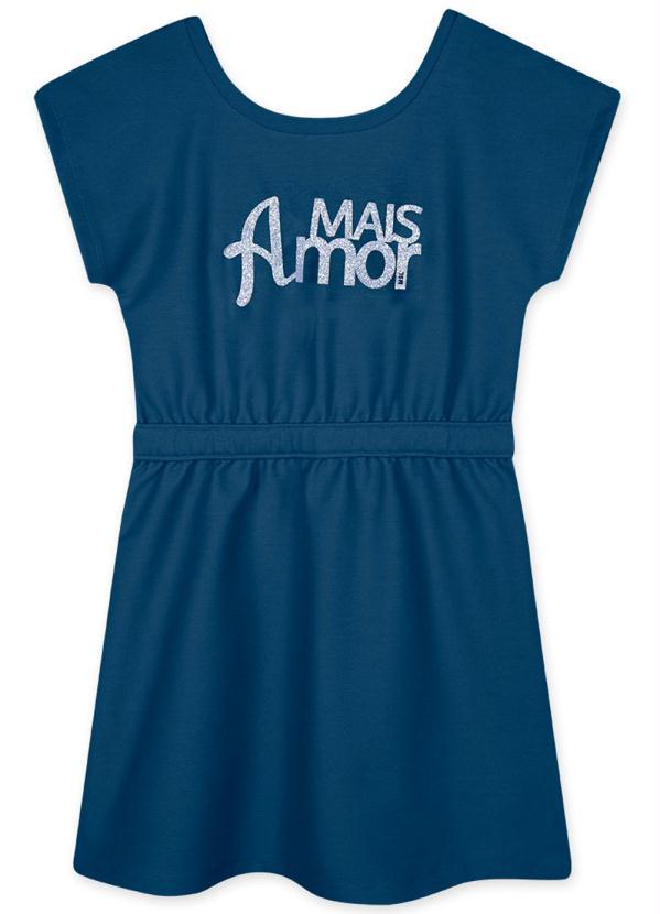 Marisol - Vestido Manga Curta Sarjado Infantil Azul