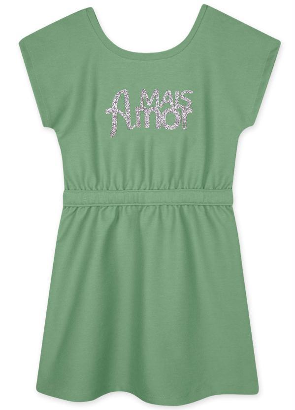 Marisol - Vestido Manga Curta Sarjado Infantil Verde