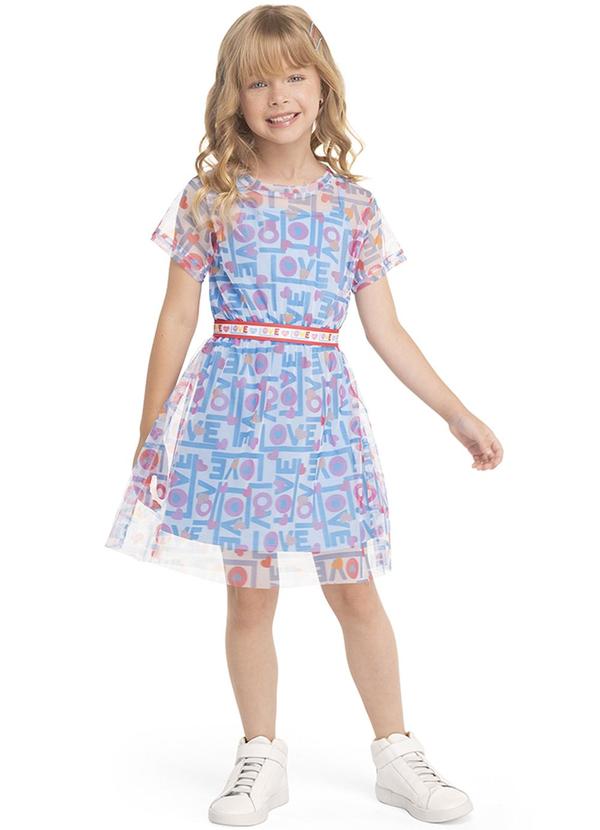 Marisol - Vestido Manga Curta Tule Infantil Feminino Azul