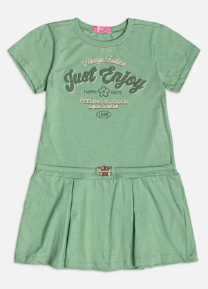 Momi - Vestido Manga Curta Verde de Lettering Verde - MOMI