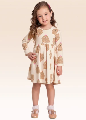 Fakini Kids - Vestido Manga Longa Bege - FAKINI KIDS
