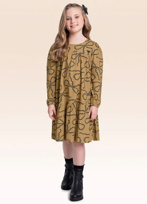Fakini Kids - Vestido Manga Longa Bege - FAKINI KIDS