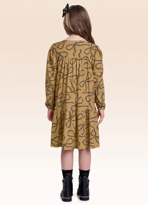 Fakini Kids - Vestido Manga Longa Bege - FAKINI KIDS