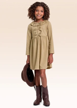 Fakini Kids - Vestido Manga Longa Bege - FAKINI KIDS