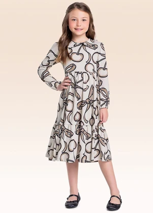 Fakini Kids - Vestido Manga Longa Bege - FAKINI KIDS