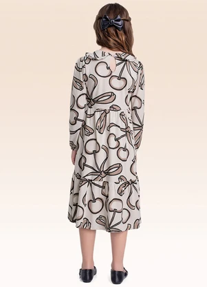 Fakini Kids - Vestido Manga Longa Bege - FAKINI KIDS