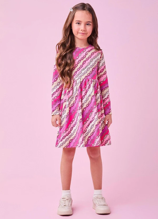Momi - Vestido Manga Longa com Corações Rosa