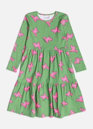Momi - Vestido Manga Longa com Estampa de Dog Verde - MOMI