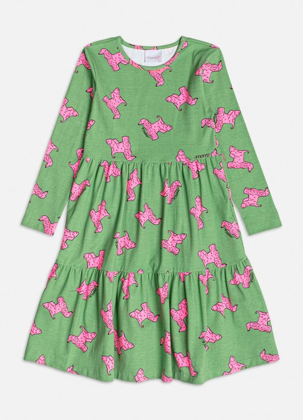 Momi - Vestido Manga Longa com Estampa de Dog Verde