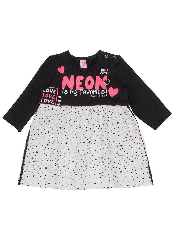 Momi - Vestido Manga Longa com Estampa Neon Preto