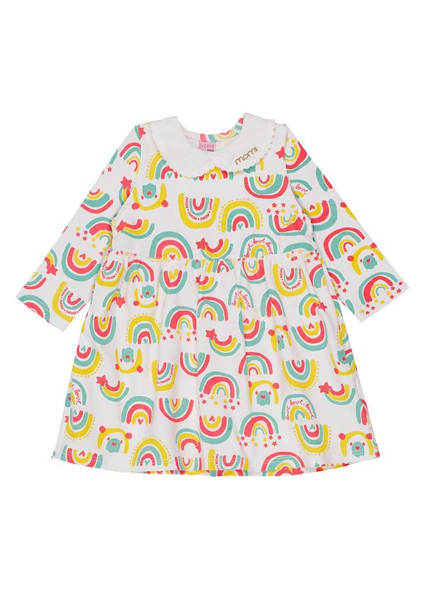 Momi - Vestido Manga Longa com Golinha Estampado Branco