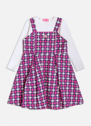 Momi - Vestido Manga Longa com Pied Poule Rosa - MOMI