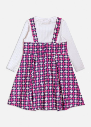 Momi - Vestido Manga Longa com Pied Poule Rosa - MOMI