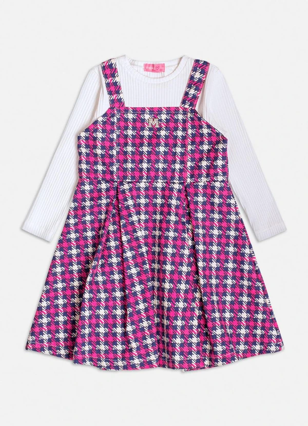 Momi - Vestido Manga Longa com Pied Poule Rosa 1