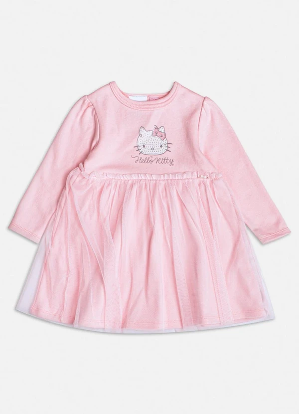 Momi - Vestido Manga Longa com Saia de Tule Rosa