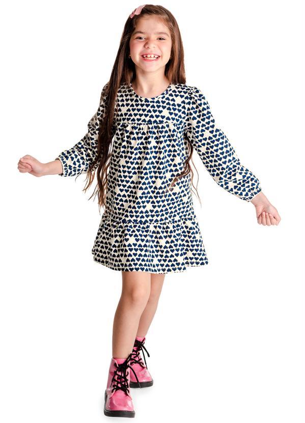 Rovi Kids - Vestido Manga Longa Corações Azul