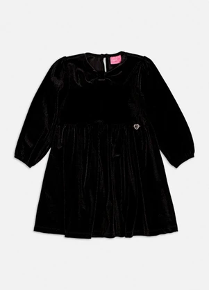 Momi - Vestido Manga Longa Cotelê com Laço Preto - MOMI