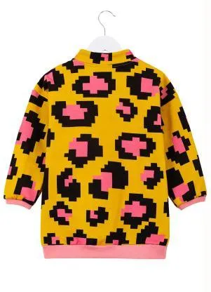 Fábula - Vestido Manga Longa de Moletom Onça Pixel Amarelo - FÁBULA
