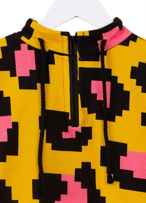 Fábula - Vestido Manga Longa de Moletom Onça Pixel Amarelo 3