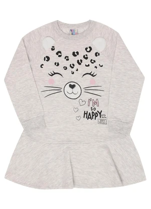 Pulla Bulla - Vestido Manga Longa Menina Cinza - PULLA BULLA