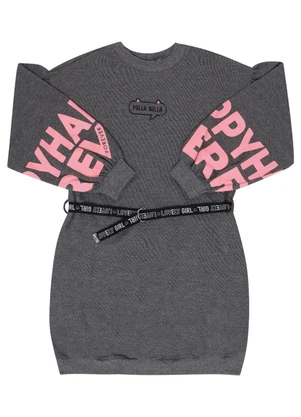 Pulla Bulla - Vestido Manga Longa Menina Cinza - PULLA BULLA