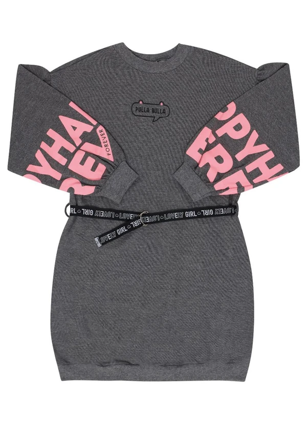 Pulla Bulla - Vestido Manga Longa Menina Cinza
