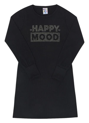 Pulla Bulla - Vestido Manga Longa Menina Preto - PULLA BULLA