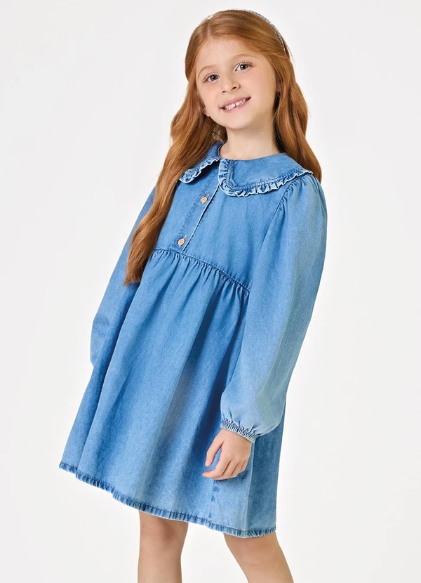 Trick Nick - Vestido Manga Longa Feminino Denim Azul