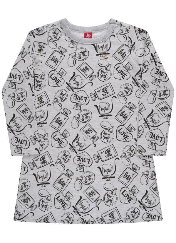 Bee Loop - Vestido Manga Longa Infantil Cinza