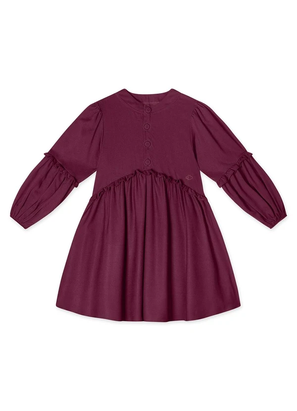 Lilica Ripilica - Vestido Manga Longa Infantil Feminino Bordô