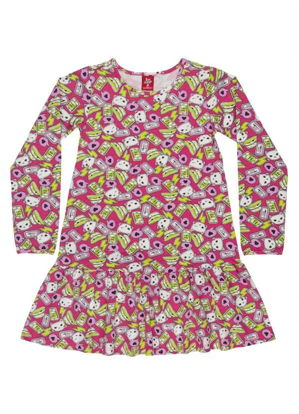 Bee Loop - Vestido Manga Longa Infantil Rosa