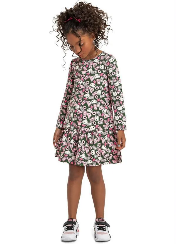 Bee Loop - Vestido Manga Longa Infantil Verde