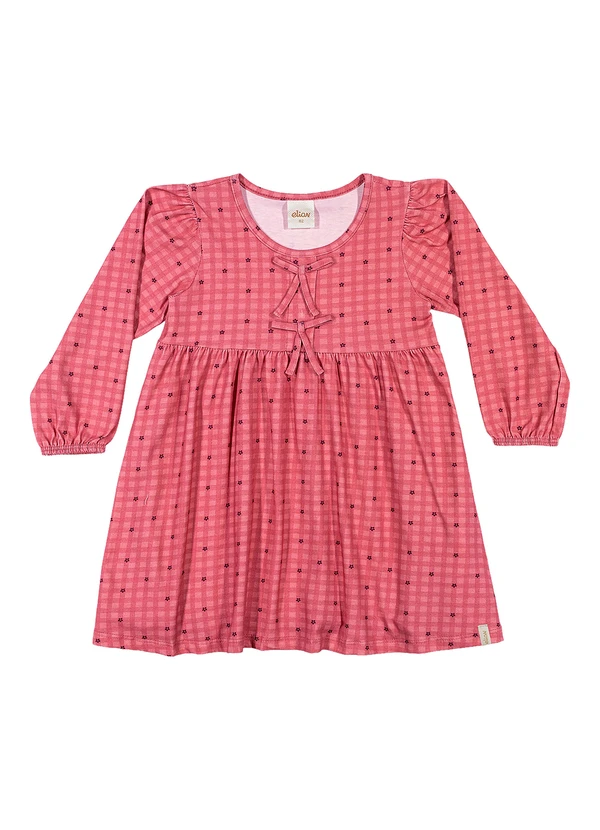 Elian - Vestido Manga Longa Infantil Xadrez Rosa