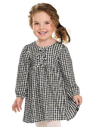 Elian - Vestido Manga Longa Infantil Xadrez Preto - ELIAN