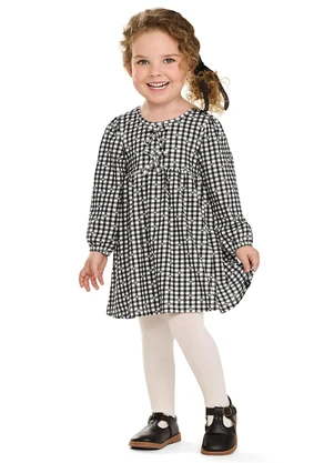 Elian - Vestido Manga Longa Infantil Xadrez Preto - ELIAN