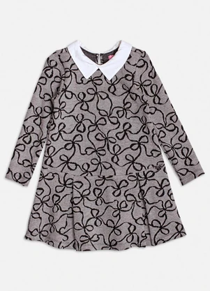 Momi - Vestido Manga Longa Jacquard com Laço Cinza - MOMI