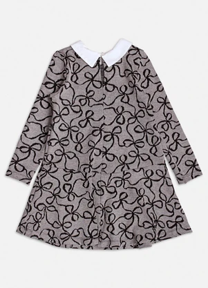 Momi - Vestido Manga Longa Jacquard com Laço Cinza - MOMI