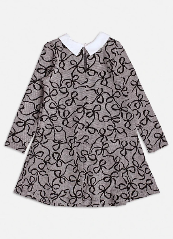 Momi - Vestido Manga Longa Jacquard com Laço Cinza 2