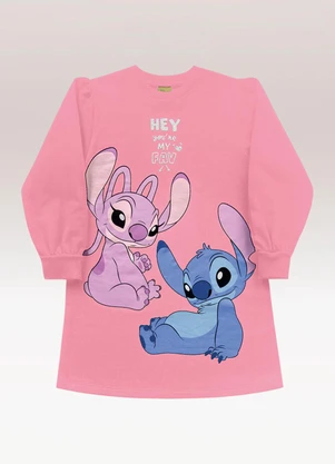 Fakini Kids - Vestido Manga Longa Lilo & Stitch Rosa - FAKINI KIDS