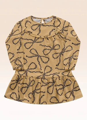 Fakini Kids - Vestido Manga Longa Marrom - FAKINI KIDS